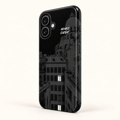 Side view of midnight city phone case with three button covers