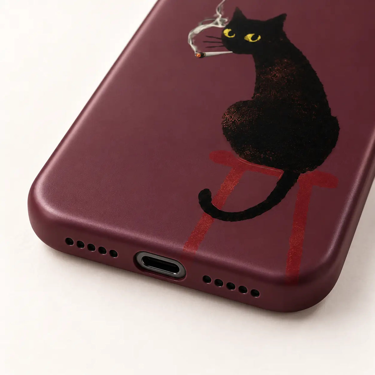 Burgundy iPhone 18 Pro Max film case with wrapped side buttons