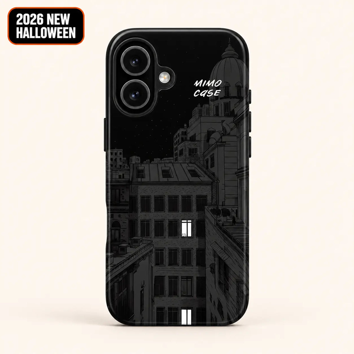 Midnight city window phone case for iPhone 16 with 2026 New Halloween badge