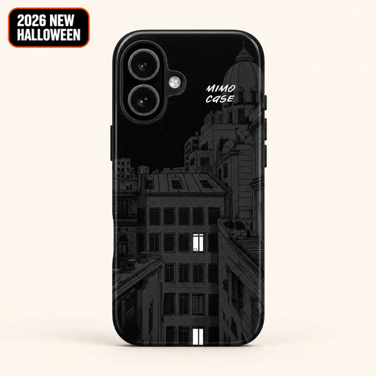 Midnight city window phone case for iPhone 16 with 2026 New Halloween badge