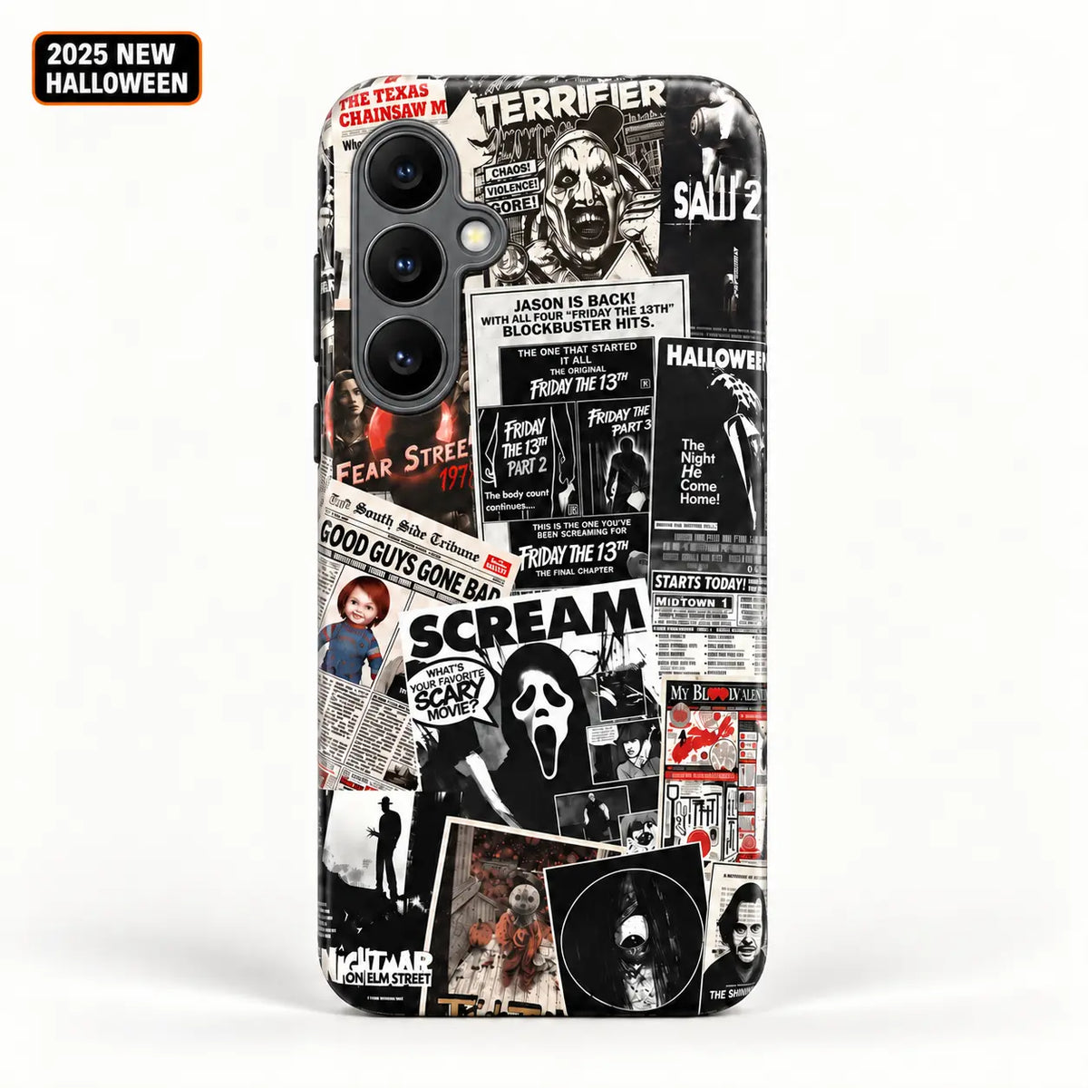 Vintage horror collage phone case for Samsung Galaxy S26 with triple camera protection