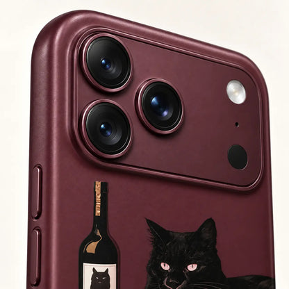 Camera protection detail on black cat iPhone 18 Pro Max case